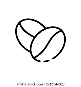 Coffee beans line icon. Coffee, latte, cappuccino, americano, mug, tea, tea bag, herb, cafe. Coffe house concept. Vector black line icon on a white background
