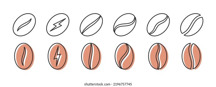 Coffee beans. Linear icons. Coffee beans in various shapes. Vector illustration