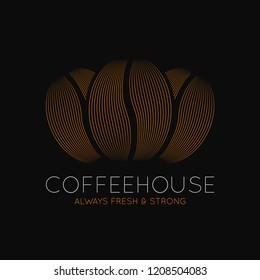 Coffee beans logo. Coffeehouse dark design on black background