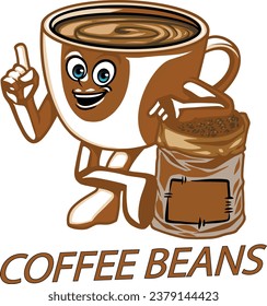 Logo-Becher für Kaffeebohnen, Premium-Vektorgrafik einzeln auf weißem Hintergrund.