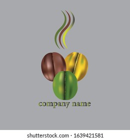 coffee beans logo. Isolated coffee beans on grey background.