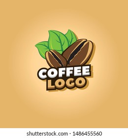 coffee beans logo with leaf for drink and food