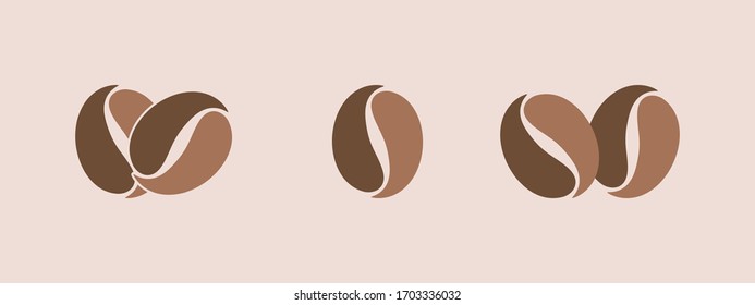 Logotipos de café, varios íconos, semillas de café marrón. Marca, identidad, emblema, símbolo, ilustración vectorial.
