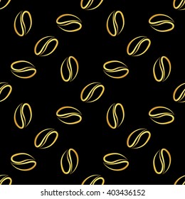 coffee beans luxury seamless on black background. vector illustration