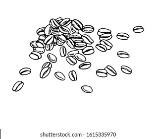 Coffee beans lying heap. Line art style.