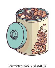 coffee beans in metal mug over white