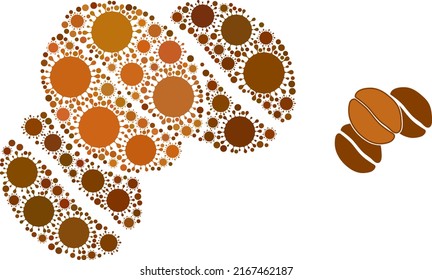 Coffee beans mosaic icon. Vector mosaic formed with randomized viral icons. Viral mosaic coffee beans icon. Coffee beans mosaic for pandemic templates.