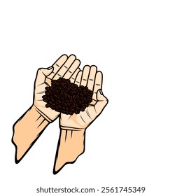 coffee beans on both palms vector illustration