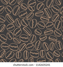 Coffee beans on dark background. Seamless pattern for textile prints, gift wrap or wallpaper.