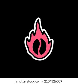 Coffee beans on fire, illustration for t-shirt, street wear, sticker, or apparel merchandise. With doodle, retro, and cartoon style.
