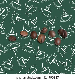 Coffee beans on a pattern background. Vector Illustration