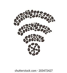 coffee beans on white background in Wireless Network Symbol