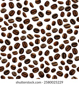 Coffee beans on a white background. Seamless texture. High detailed realistic illustration.