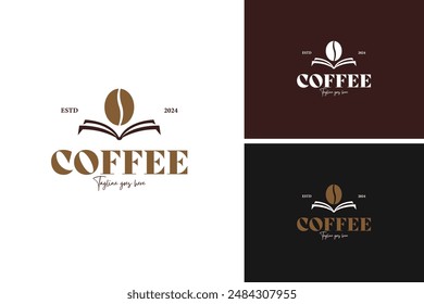 Granos de café con diseño de logotipo de libro abierto, ideal para una cafetería, cafetería o educación. idea de Plantilla de Ilustración vectorial