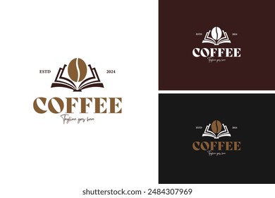 Coffee beans with open book logo design, ideal for a café, coffee shop or education. Vector illustration template idea
