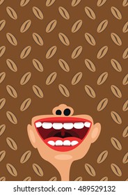 Coffee beans and open mouth, vector concept of caffeine addiction