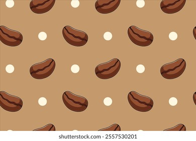 coffee beans organic with dot element colorful seamless pattern on brown background for print on packaging, stationery, merchandise.  classic coffee beans seamless pattern background. 