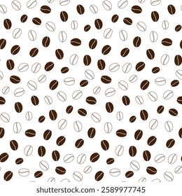 Coffee beans Outline and fill grains Seamless Pattern Monochrome dark brown Coffee bean Day backdrop