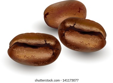 Coffee beans over a white background