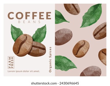 Coffee Beans packaging design templates, watercolour style vector illustration.