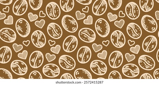 Coffee beans pattern background. cafe pattern background. coffee beans background. Coffee beans wallpaper. Coffee Beans Illustration for packaging.