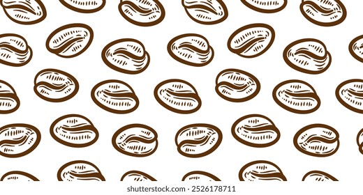 Plano de fundo padrão de grãos de café. plano de fundo de grãos de café. Papel de parede de grãos de café. Ilustração de grãos de café para embalagem.