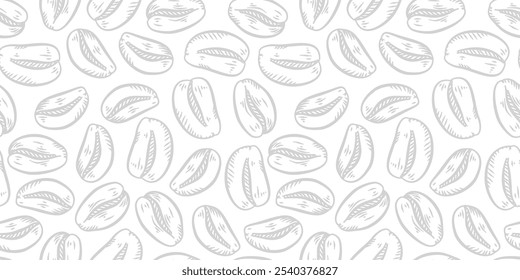 Coffee beans pattern background. Coffee beans wallpaper. Coffee beans illustration ideal for packaging. Pattern background with coffee beans. 