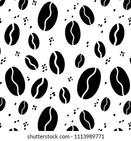 Coffee beans pattern. Black and white.Perfect design for posters, cards, textile, web pages.