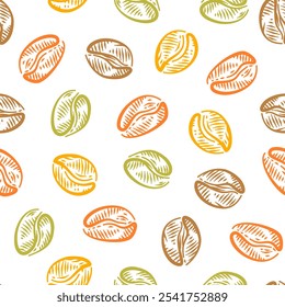 Coffee beans pattern for packaging. Coffee beans pattern background. Coffee beans background. Pattern background with coffee beans.