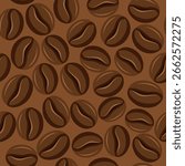 Coffee beans pattern. Seamless vector pattern with brown coffee beans on beige background. Great for coffee packaging, cafe branding, textiles and kitchen decor