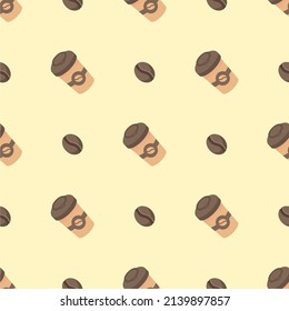 coffee and coffee beans pattern simple vector design, Background cream