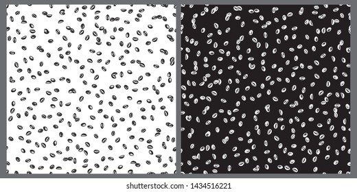 Coffee beans patterns kit. White and black backgrounds, drawn vintage backdrops, menu, restaurant textures