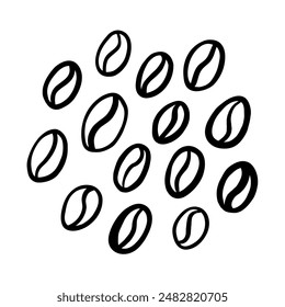 Coffee beans pile. Vector hand drawn black irregular line illustration.