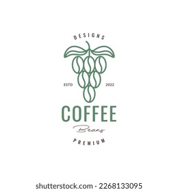 coffee beans plant leaves fresh line minimalist logo design vector