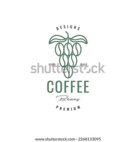 coffee beans plant leaves fresh line minimalist logo design vector
