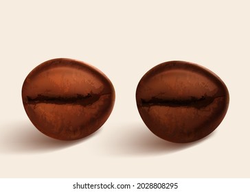 Coffee beans realistic set on a colorful background. Showing various stages of roasting. Composition depicting the aroma of coffee.