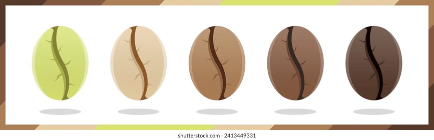 Coffee beans realistic set showing various stages of roasting isolated on white background vector