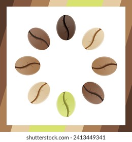 Coffee beans realistic set showing various stages of roasting isolated on white background vector