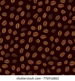 Coffee beans restaurant hand drawn cartoon doodle vector seamless pattern.