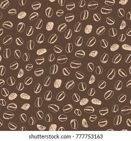 Coffee beans restaurant hand drawn cartoon doodle vector seamless pattern.