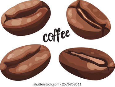 Coffee beans roasted. Vector clipart, illustration with isolated background.