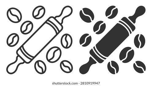 coffee beans and rolling pin vector illustration on transparent background