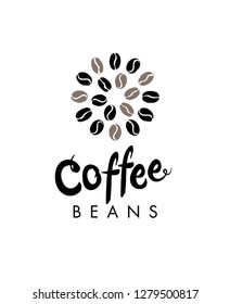 Coffee beans. Round coffee bean symbol vector logo. Flat vector round template for coffee shop.