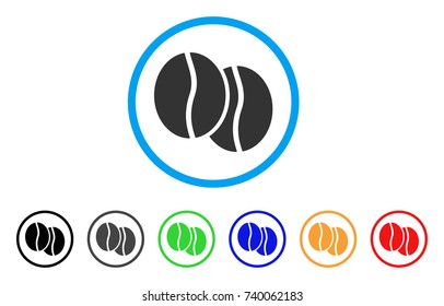 Coffee Beans rounded icon. Style is a flat gray symbol inside light blue circle with bonus color variants. Coffee Beans vector designed for web and software interfaces.