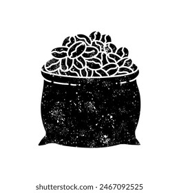 Coffee beans sack black hand drawn icon in grunge look