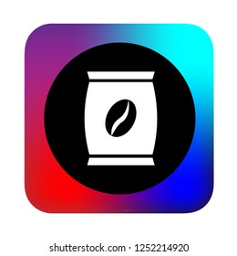 coffee beans sack, cafe icon, with abstract background, black round and white icon, modern concept, colored background, glyph icon