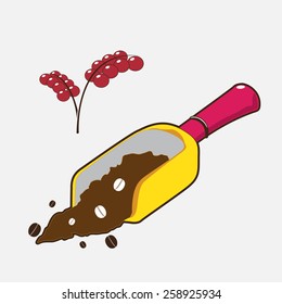 Coffee beans in scoop. vector illustration.