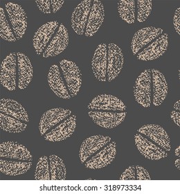 Coffee beans. Seamless drawing with chalk.