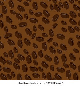 Coffee beans seamless. Illustration on brown background