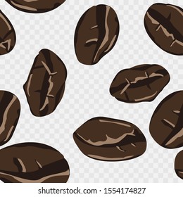 Coffee beans seamless pattern in abstract style. Vector hand drawing illustration. Roasted beans closeup. Coffee seamless pattern, great design for any purposes